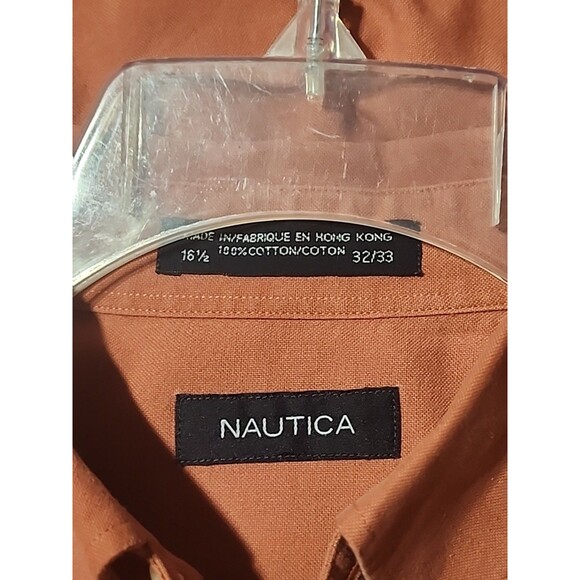 Nautica Men’s Button Up Shirt Rust Orange Long Sleeve 100% Cotton 16.5 32/33 - Picture 6 of 6